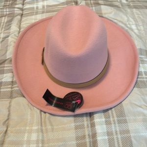 Pink brim hat with embellishment